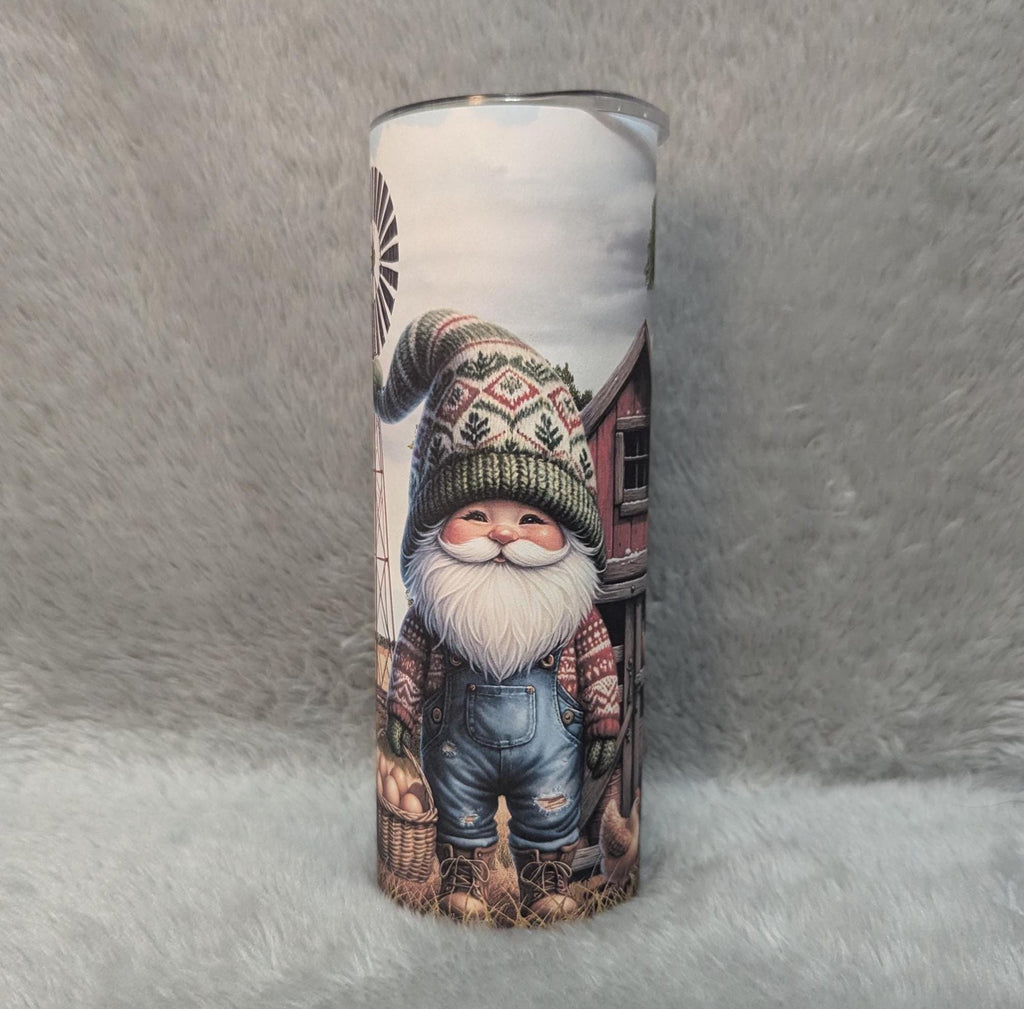 Chicken Farmer Gnome Tumbler 20oz With Reusable Straw, Can Be Personalized