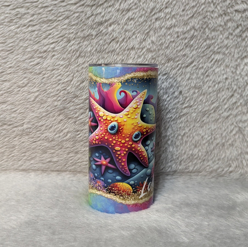 Kids Colorful Starfish Tumbler 15oz With Reusable Straw, Can Be Personalized