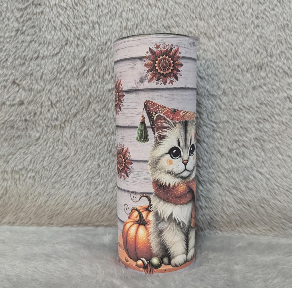 Boho Cat Tumbler 20oz With Reusable Straw, Can Be Personalized