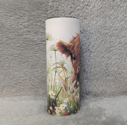 Adorable Highland Cow Calf Tumbler 20oz With Reusable Straw, Can Be Personalized