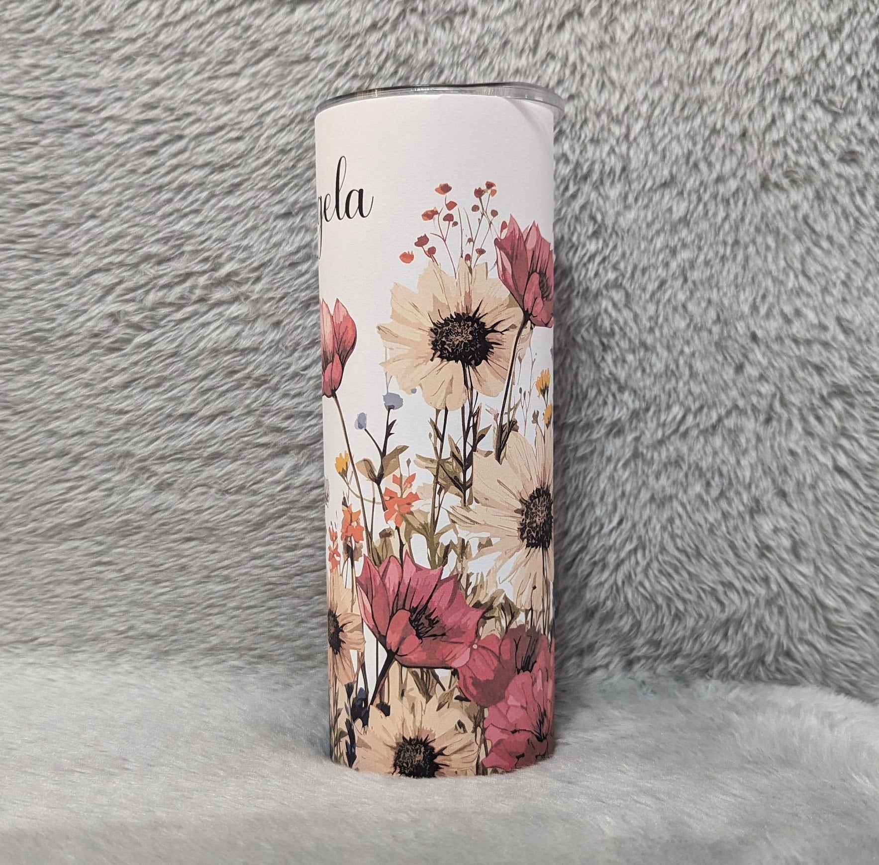 Flower Tumbler 20oz With Reusable Straw, Can Be Personalized