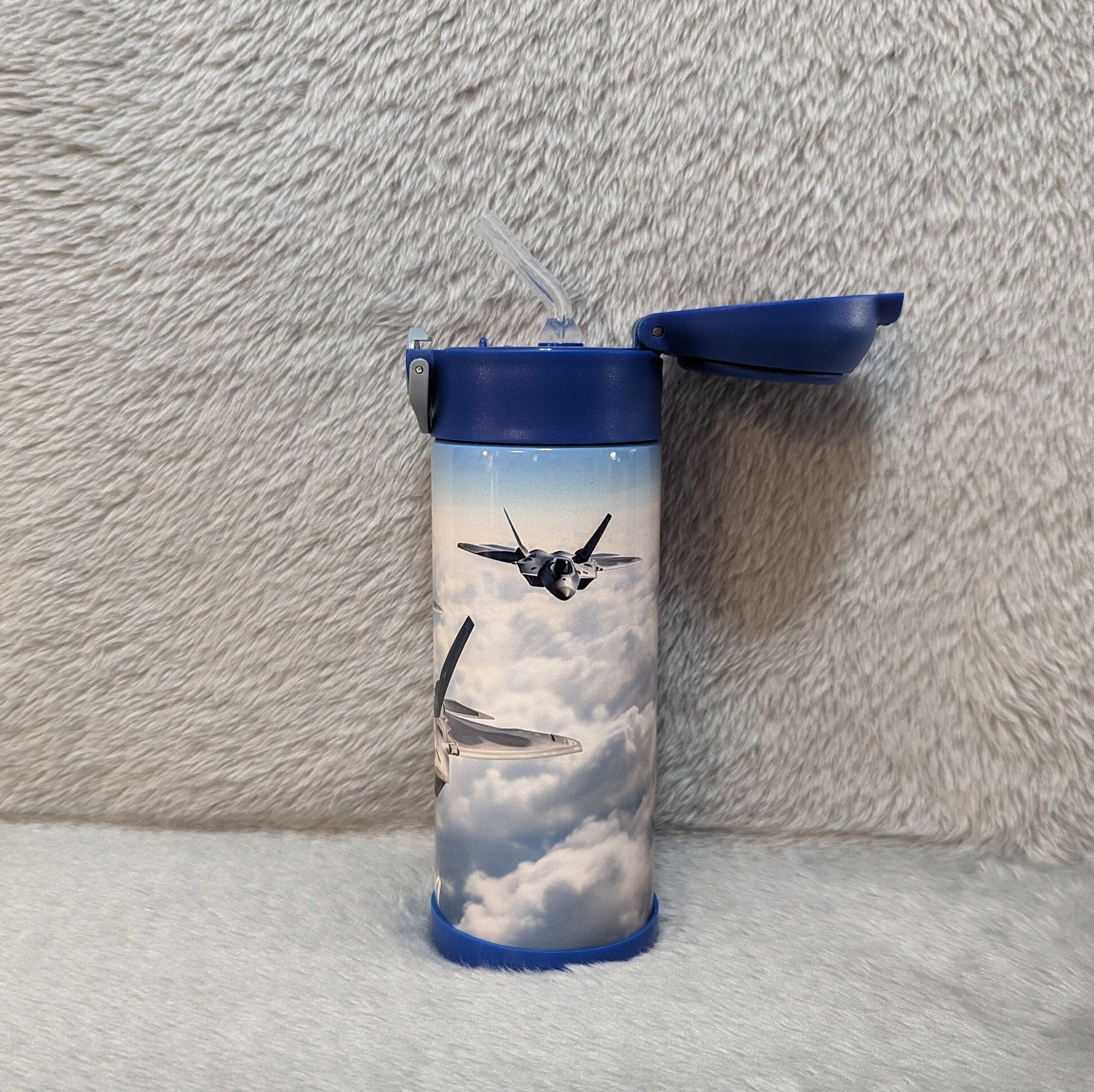 Kids Jet Water Bottle 12oz With Reusable Straw Can Be Personalized