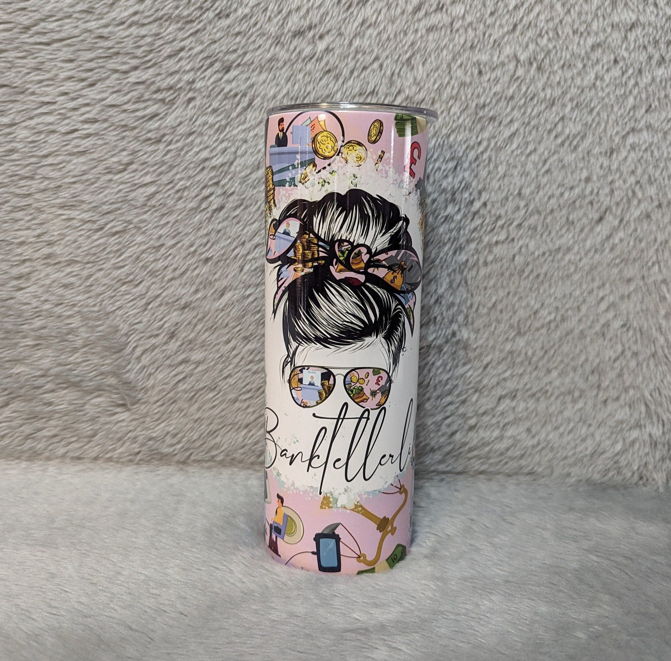 Bank Teller Tumbler 20oz With Reusable Straw, Can Be Personalized