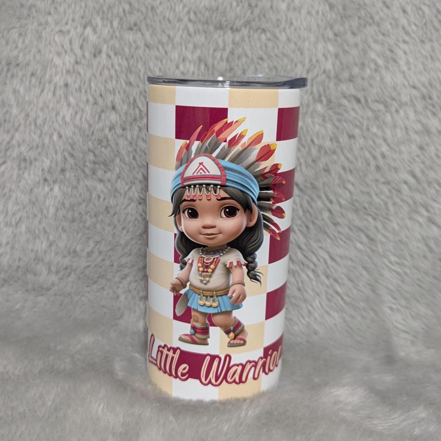 Kids Little Warrior Girl Tumbler 15oz With Reusable Straw, Can Be Personalized