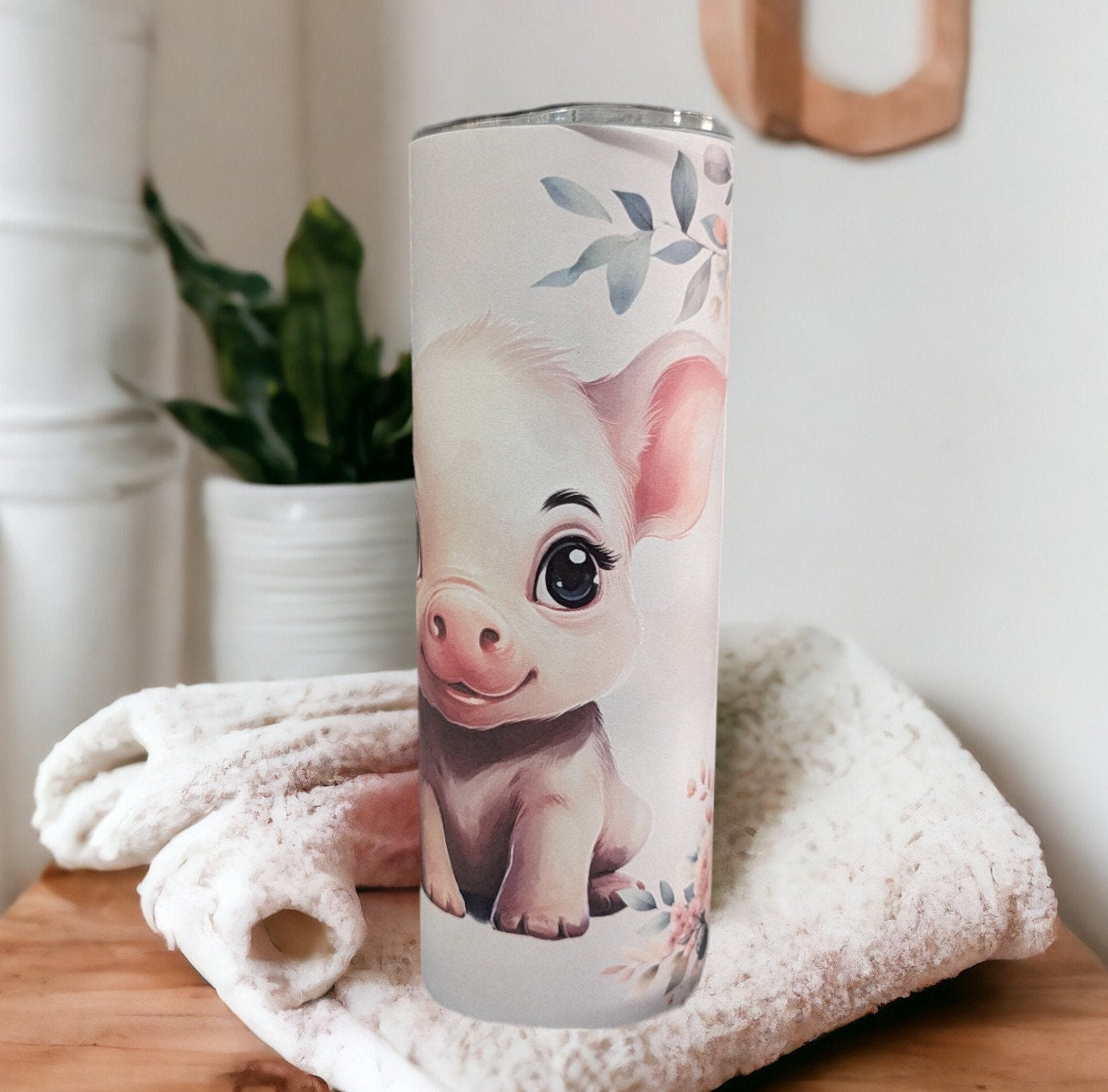 Pig Tumbler 20oz With Reusable Straw, Can Be Personalized