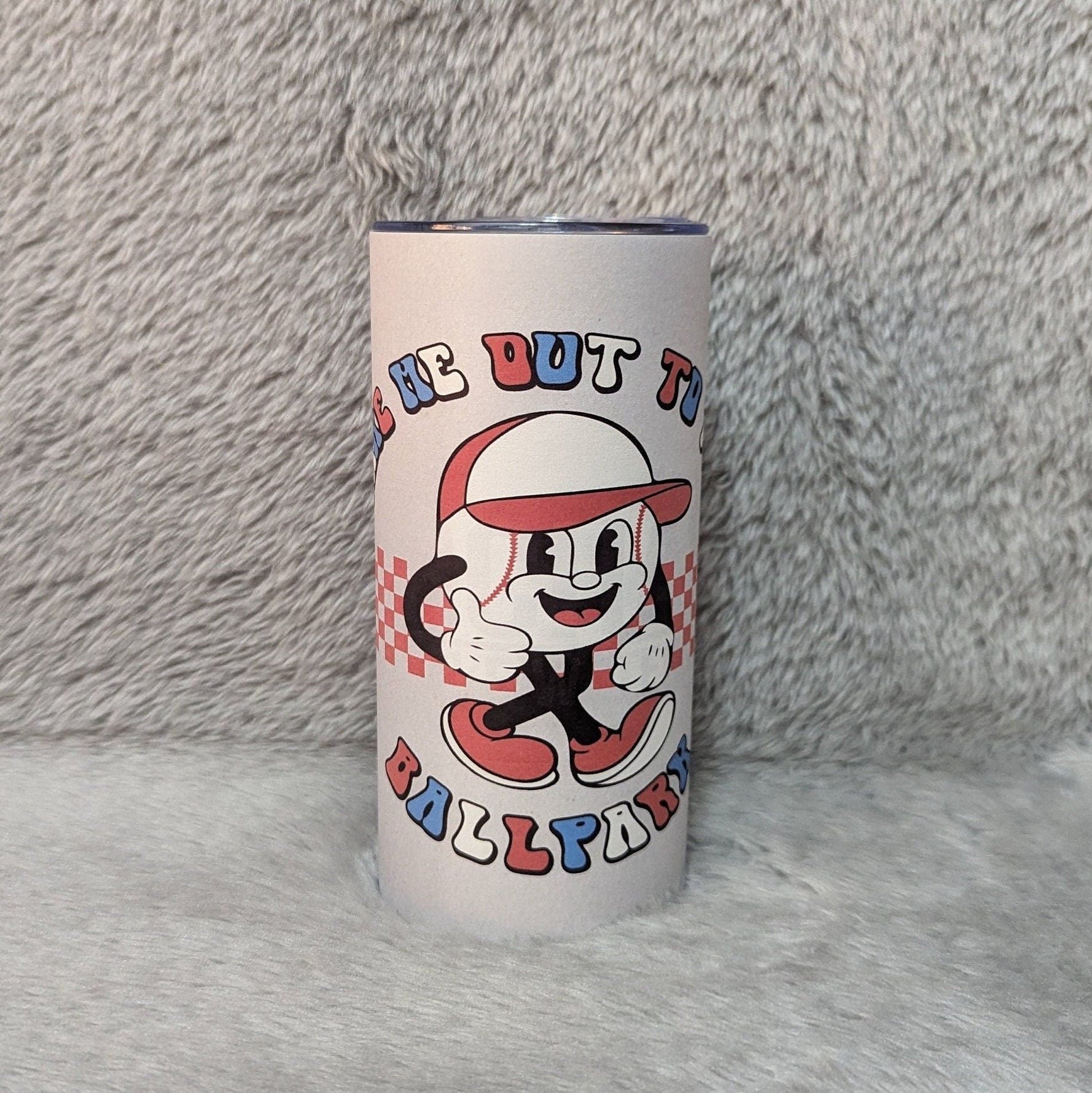 Kids Baseball Tumbler Take Me Out to the Ballpark 15oz With Reusable Straw, Can Be Personalized