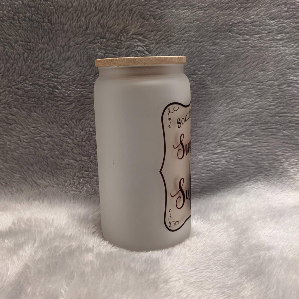 Southern Raised on Sweet Tea and Sunshine 16oz Frosted Glass with Bamboo Lid & Straw