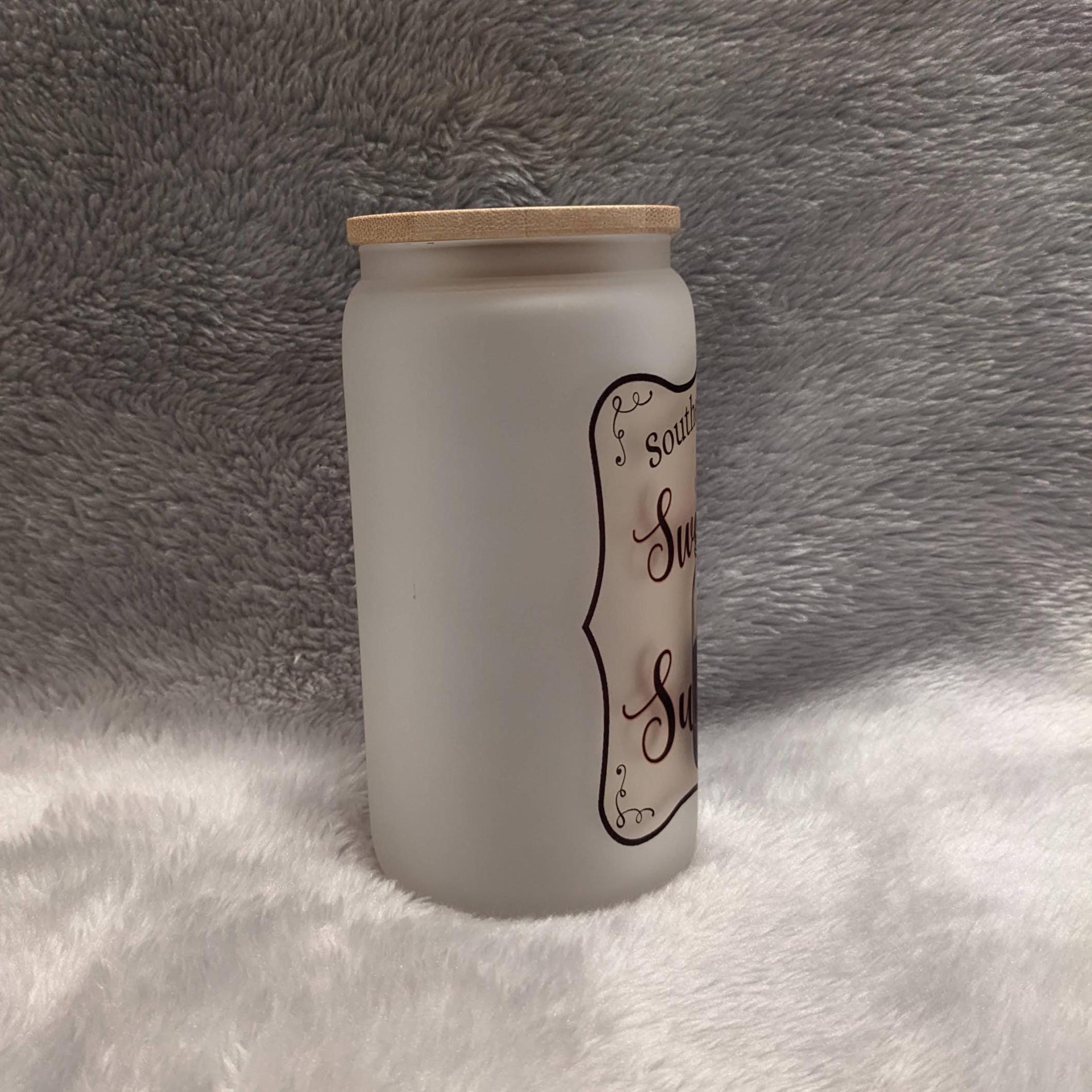 Southern Raised on Sweet Tea and Sunshine 16oz Frosted Glass with Bamboo Lid & Straw