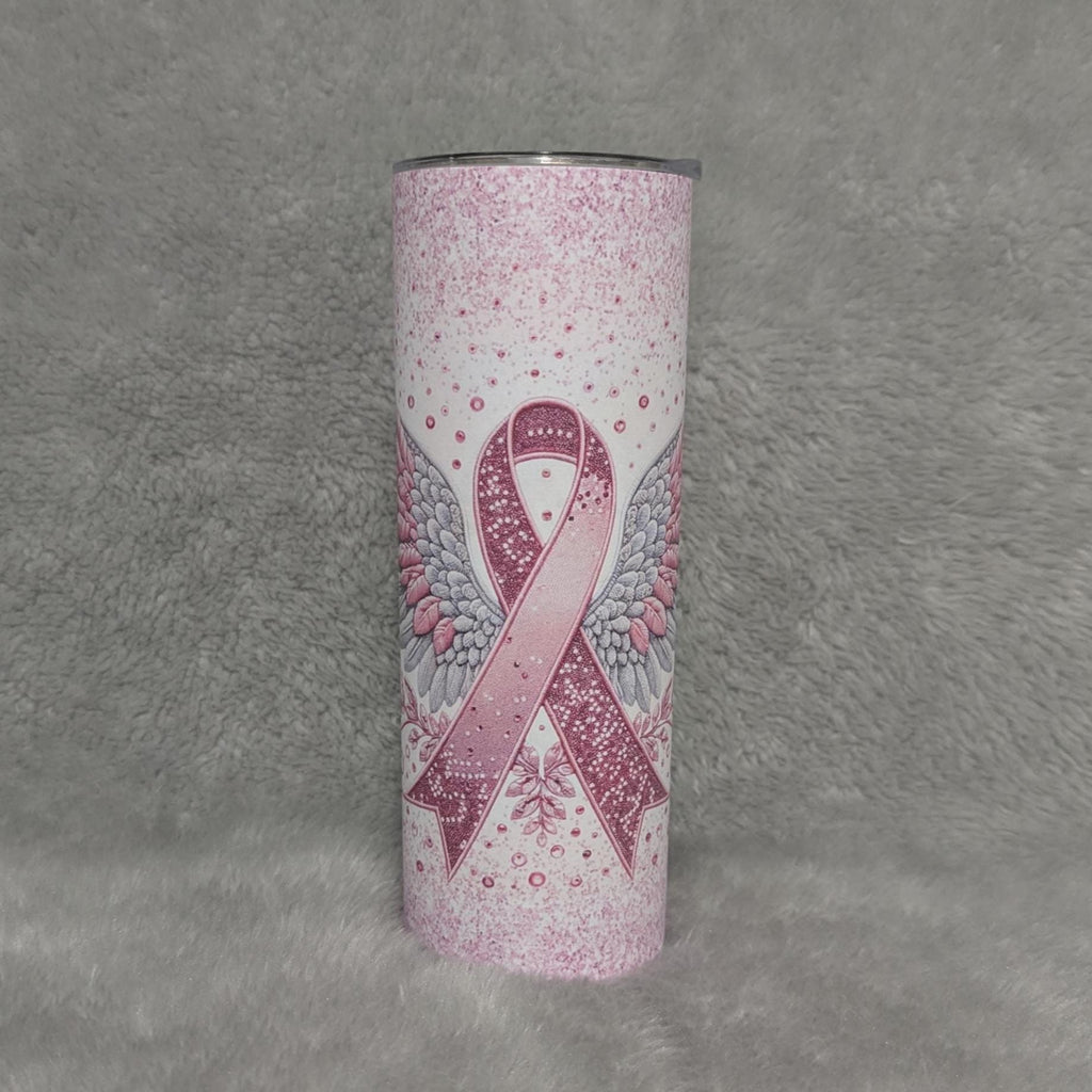 Pink Ribbon Cancer Awareness Tumbler 20oz With Reusable Straw, Can Be Personalized