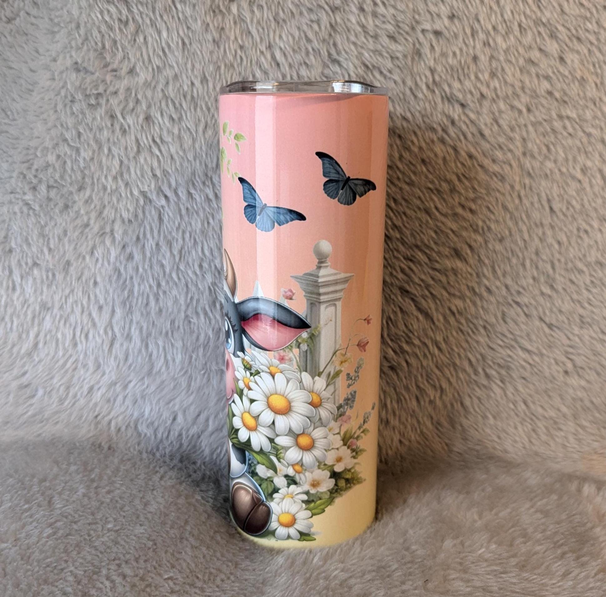 Cow with Daisies Tumbler 20oz With Reusable Straw, Can Be Personalized