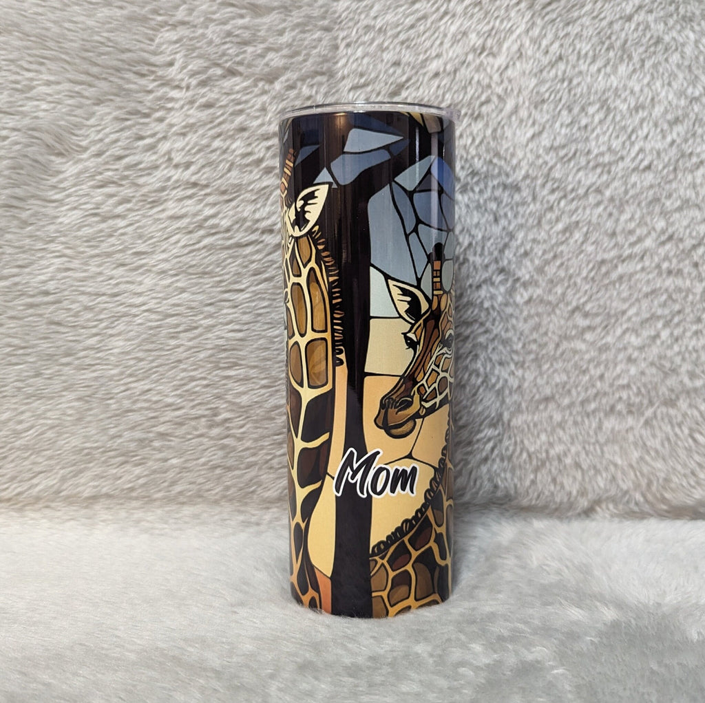 Giraffe Tumbler With A Stained Glass Design 20oz With Reusable Straw, Can Be Personalized
