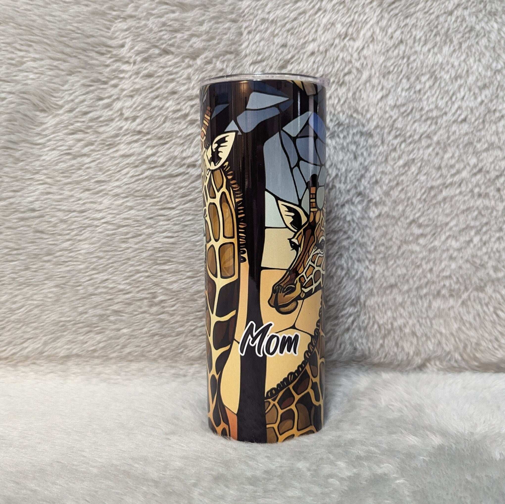 Giraffe Tumbler With A Stained Glass Design 20oz With Reusable Straw, Can Be Personalized