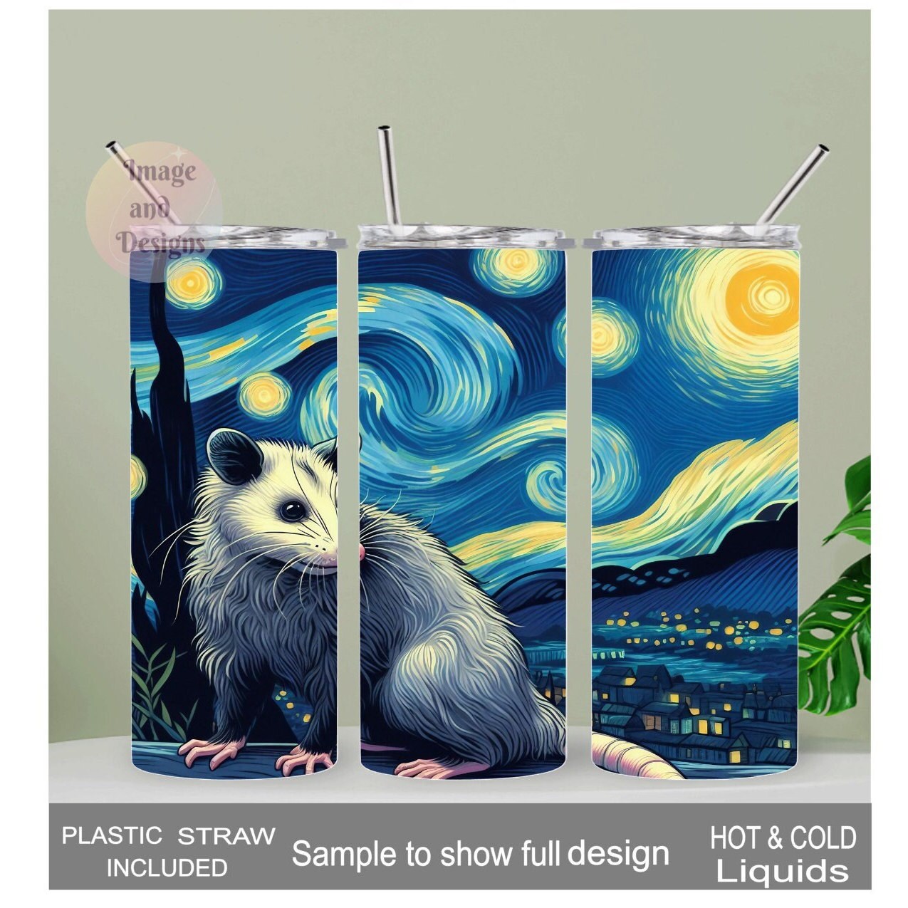 Possum Tumbler 20oz With Reusable Straw, Can Be Personalized