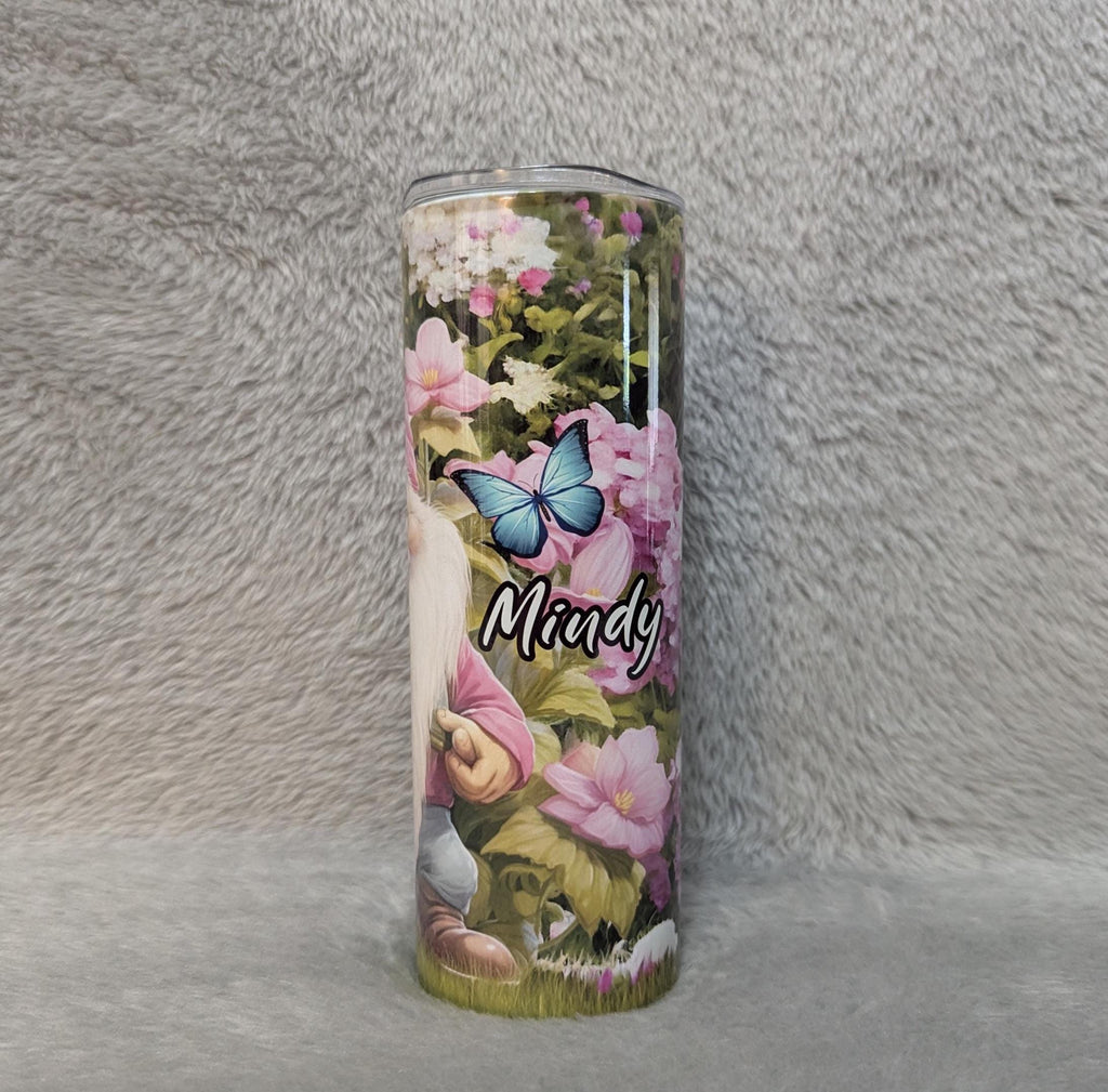 Cute Garden Gnome Tumbler 20oz With Reusable Straw, Can Be Personalized
