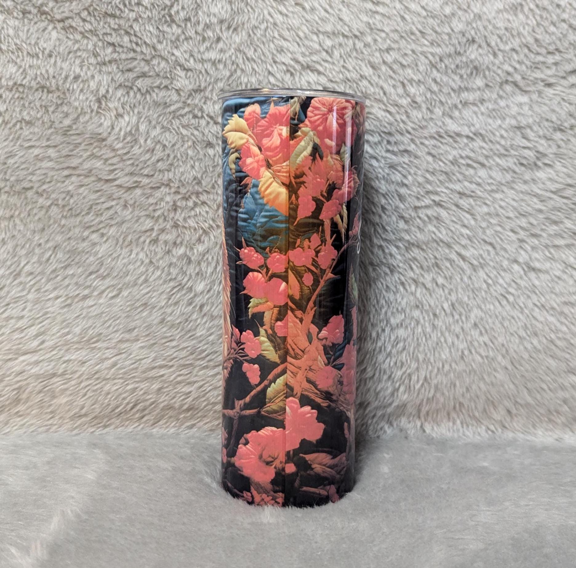 Cat Tumbler with Embroidered Orange Tabby Cat Design 20oz With Reusable Straw, Can Be Personalized