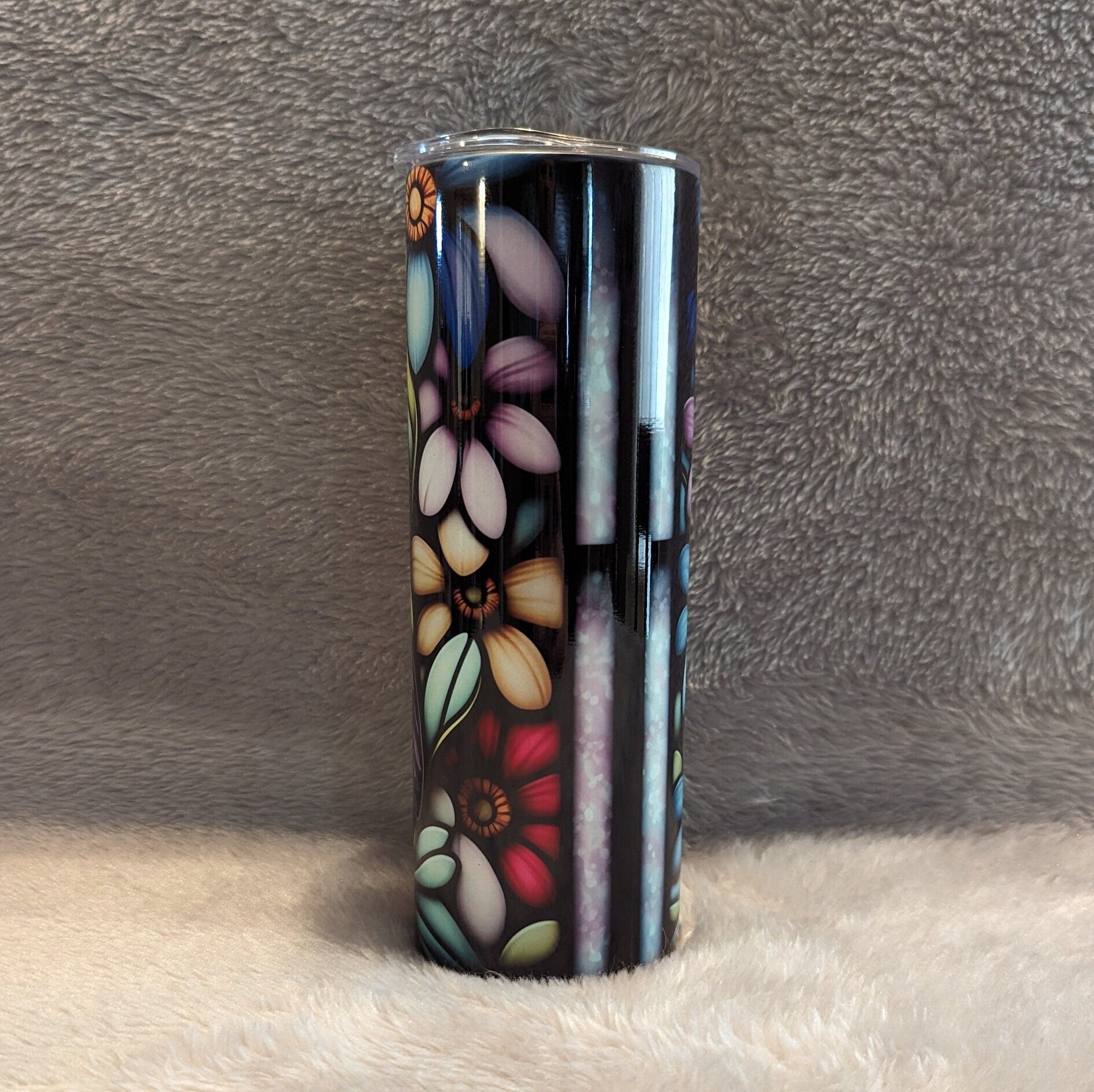Penguin Tumbler With a Stained Glass Design 20oz With Reusable Straw, Can Be Personalized