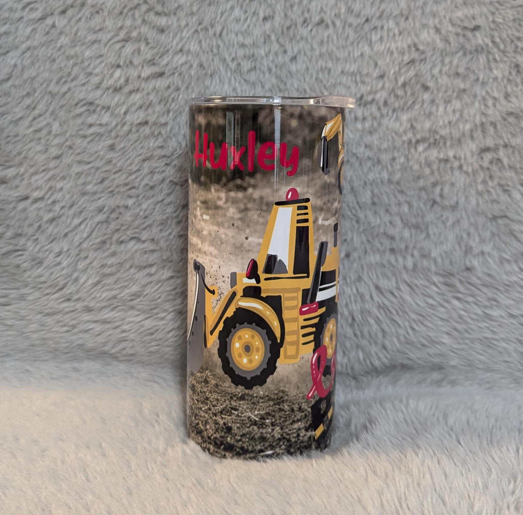Boys Construction Tumbler 15oz With Reusable Straw, Can Be Personalized