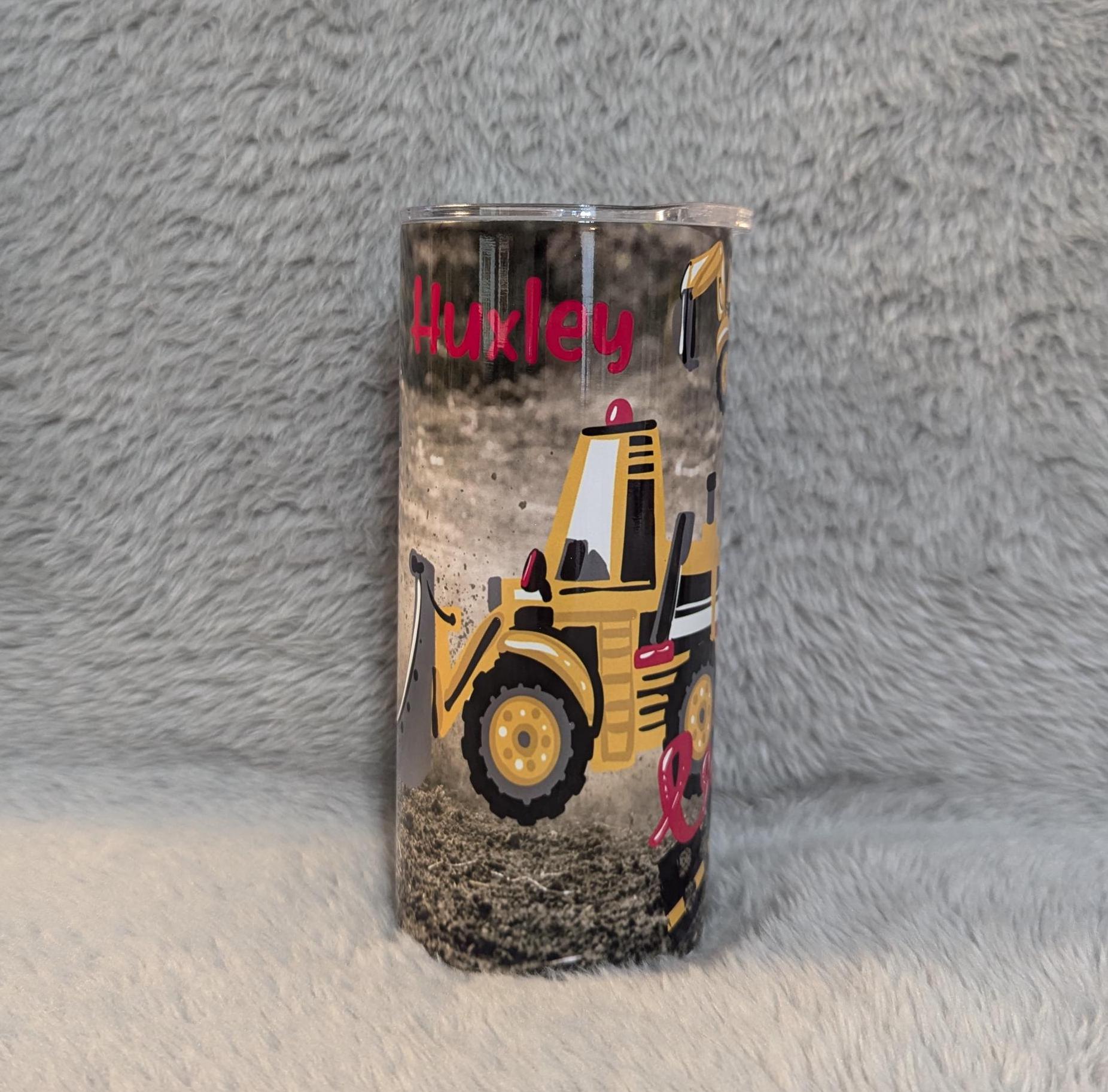 Boys Construction Tumbler 15oz With Reusable Straw, Can Be Personalized