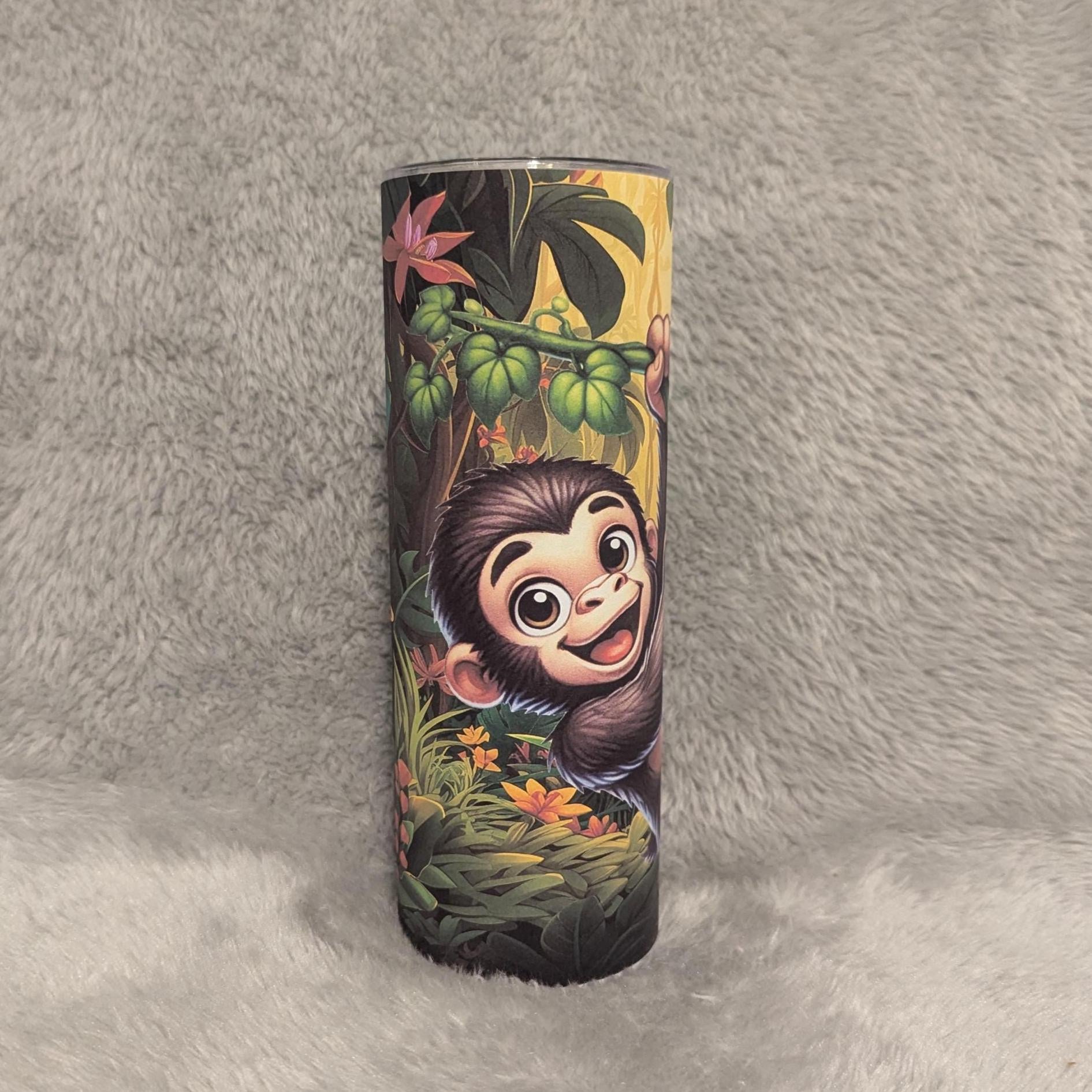 Monkey Tumbler 20oz With Reusable Straw, Can Be Personalized