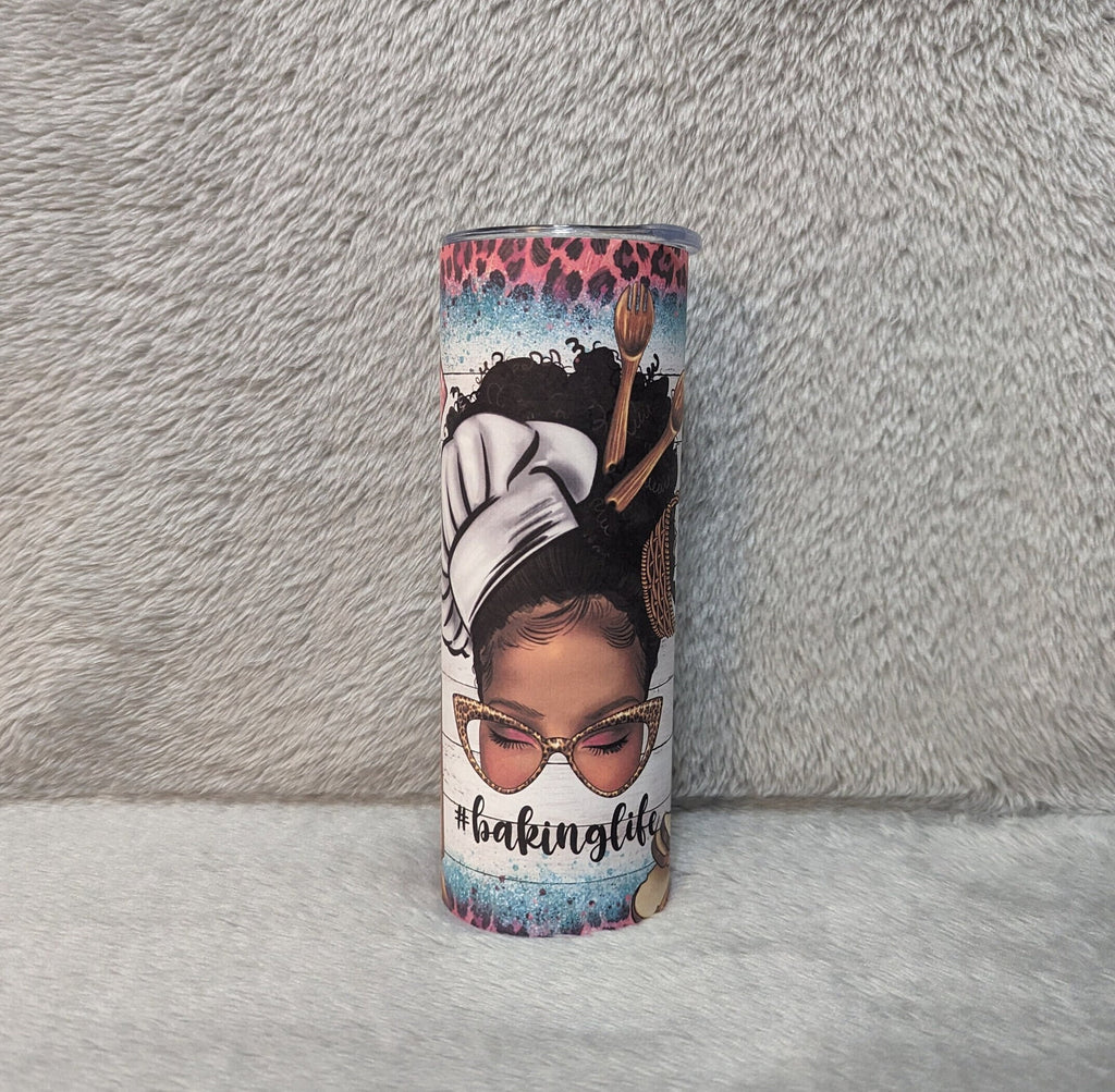 Baking Life Tumbler Featuring a Pretty African American Girl 20oz With Reusable Straw, Can Be Personalized