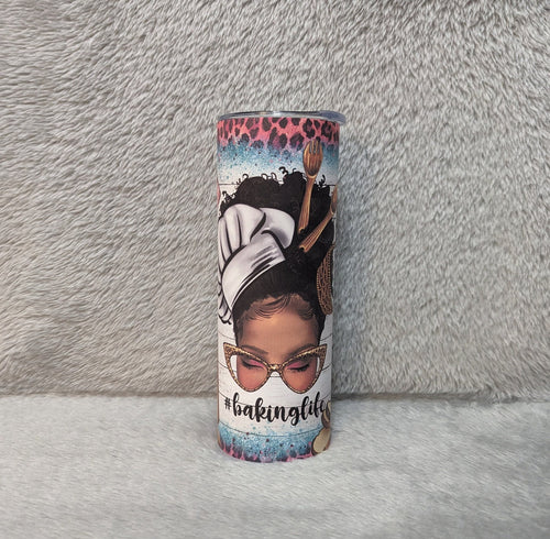 Baking Life Tumbler Featuring a Pretty African American Girl 20oz With Reusable Straw, Can Be Personalized