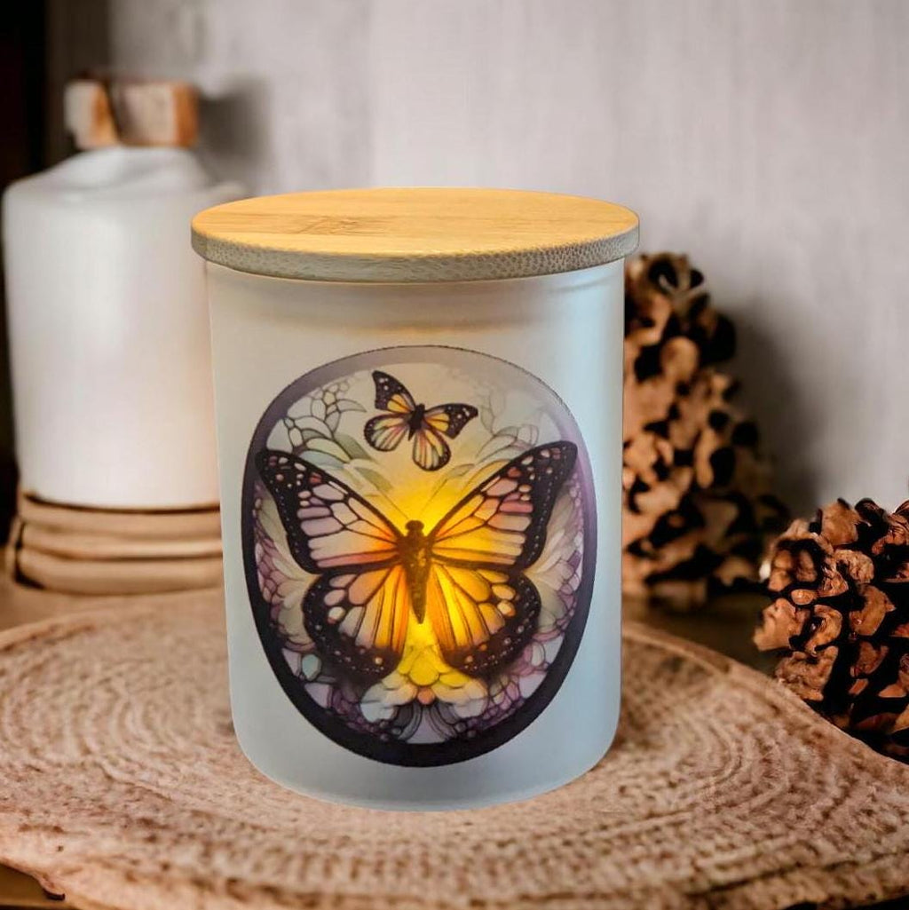 Purple Butterfly Candle Holder With A Battery Operated Flickering Tea Light