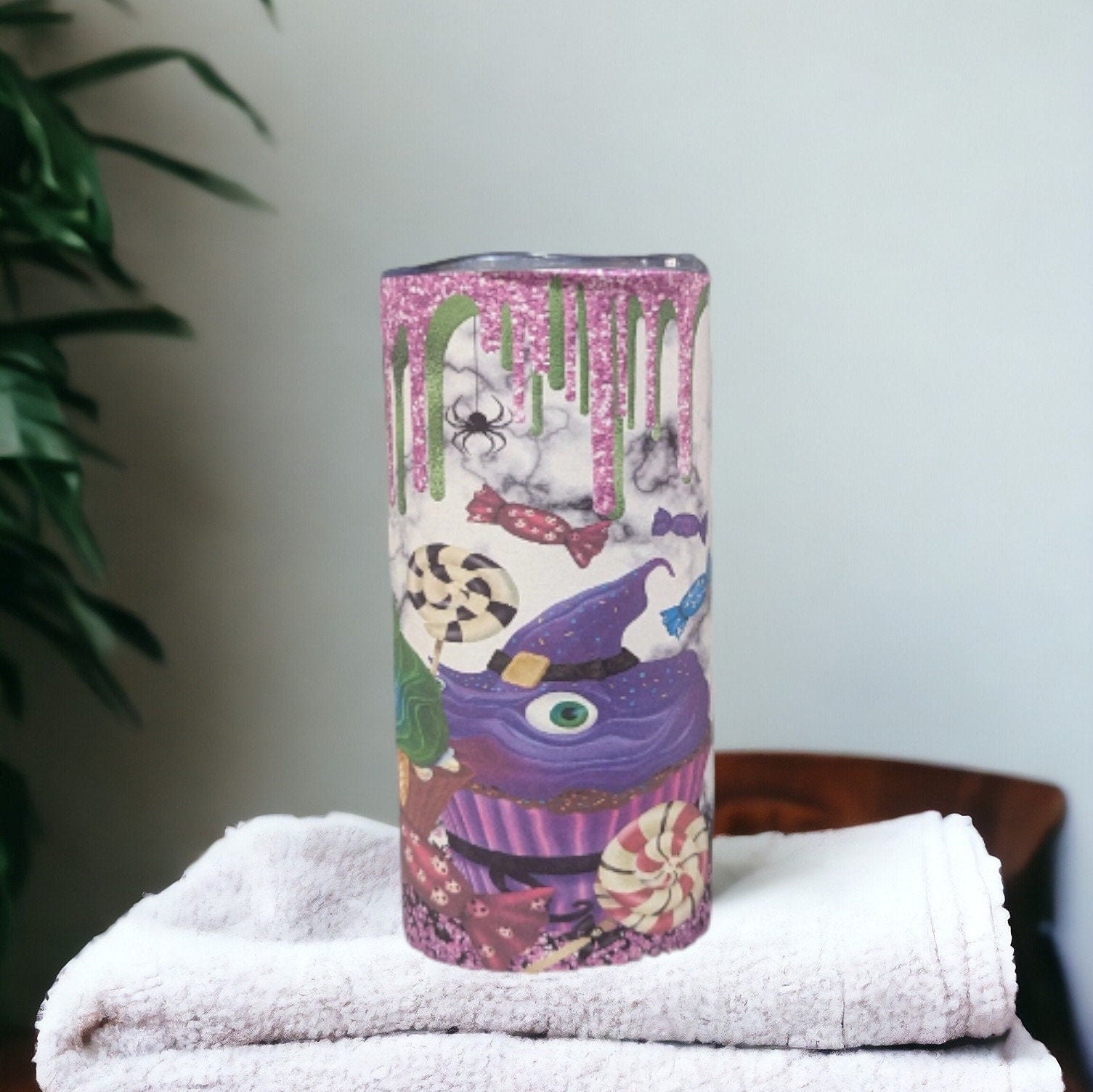 Kids Halloween Monster Cupcake Tumbler 15oz With Reusable Straw, Can Be Personalized