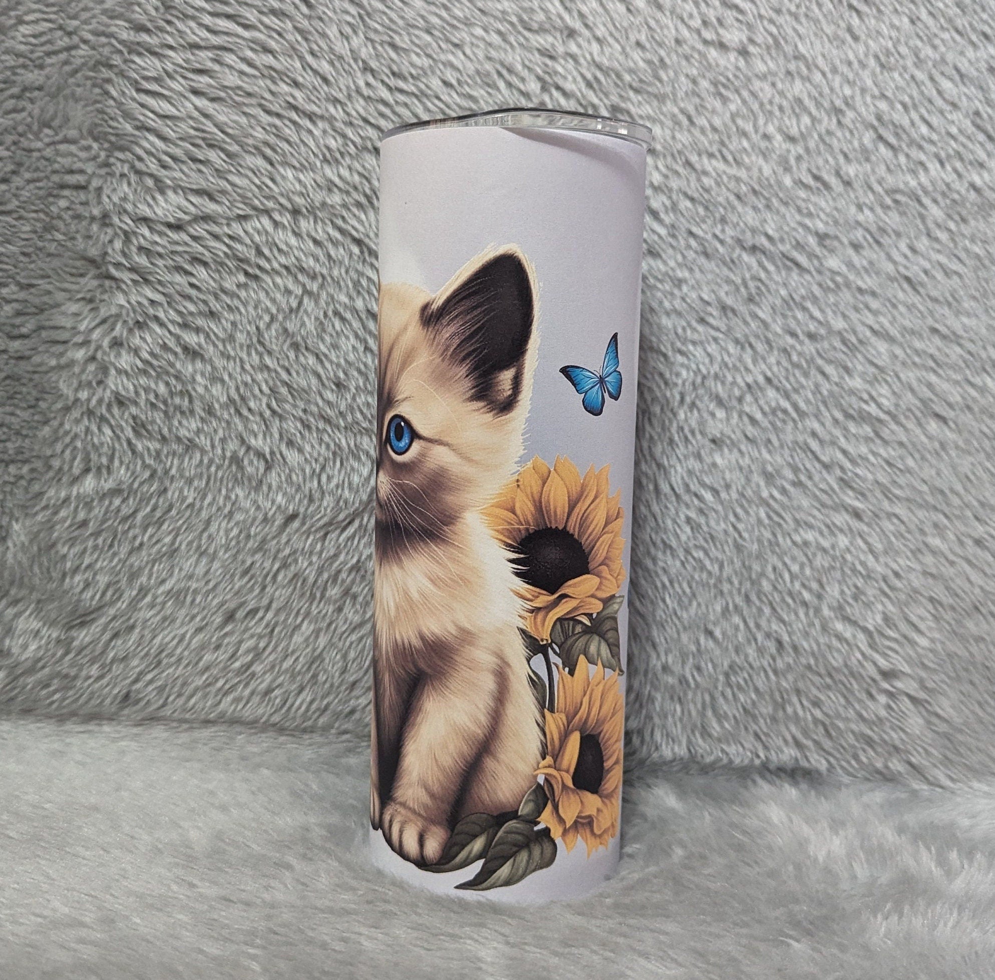 Siamese Kitten Tumbler 20oz With Reusable Straw, Can Be Personalized
