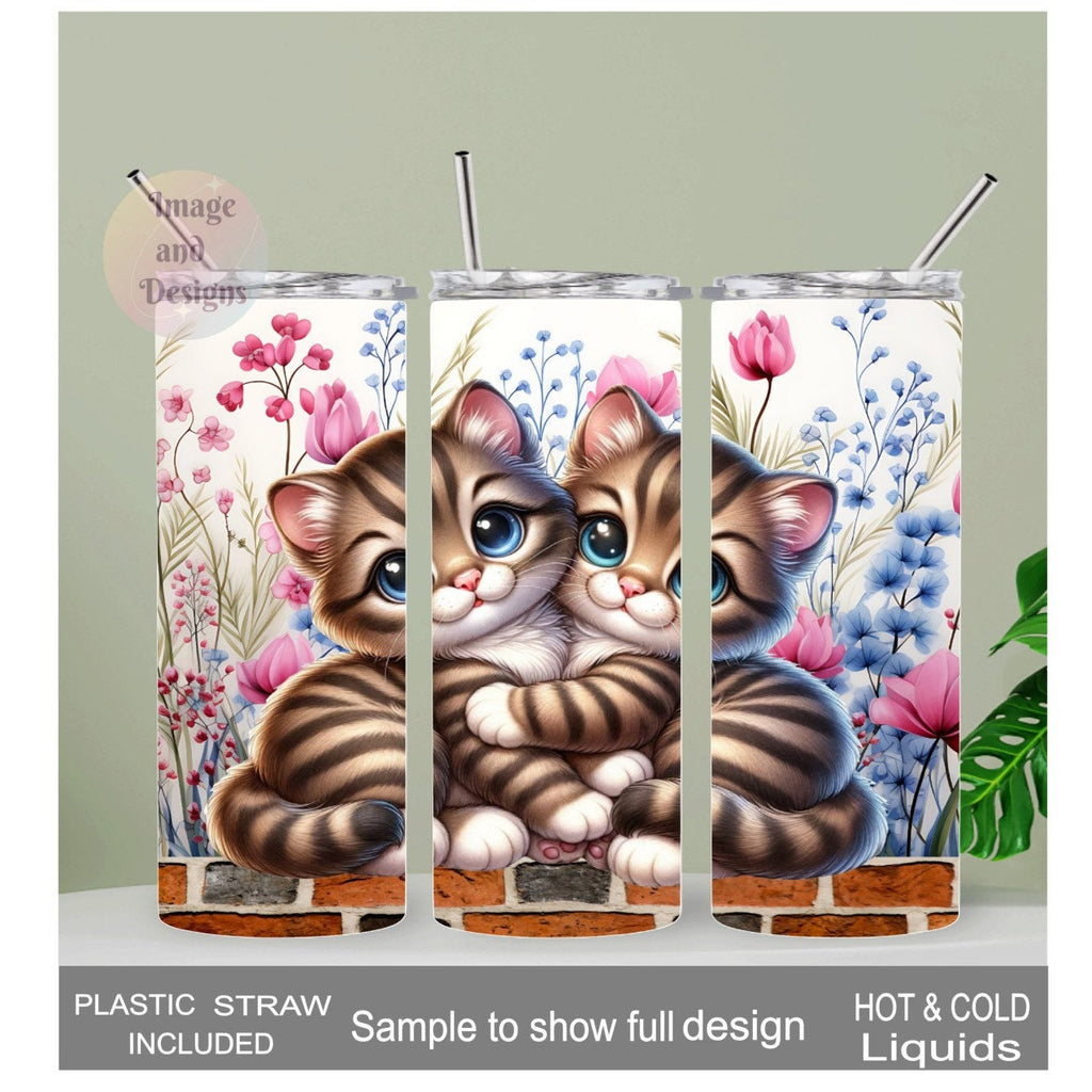 Cute Kitten Tumbler 20oz With Reusable Straw, Can Be Personalized