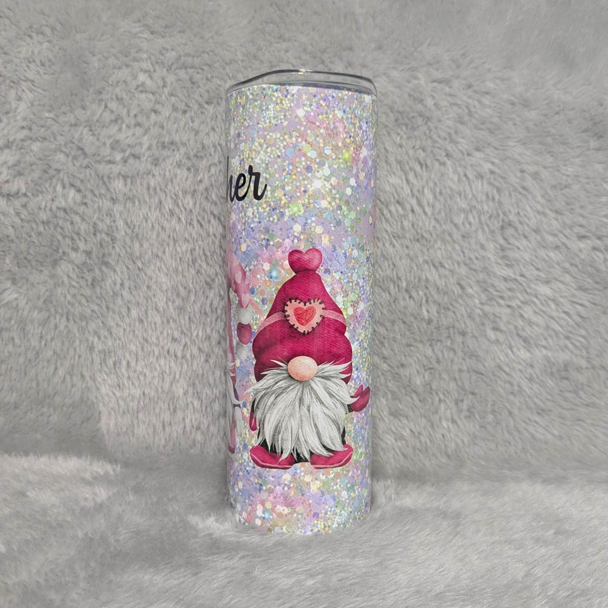 Gnome Tumbler With A Confetti Design 20oz With Reusable Straw, Can Be Personalized