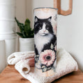 Black and White Tuxedo Cat Tumbler 20oz With Reusable Straw Can Be Personalized