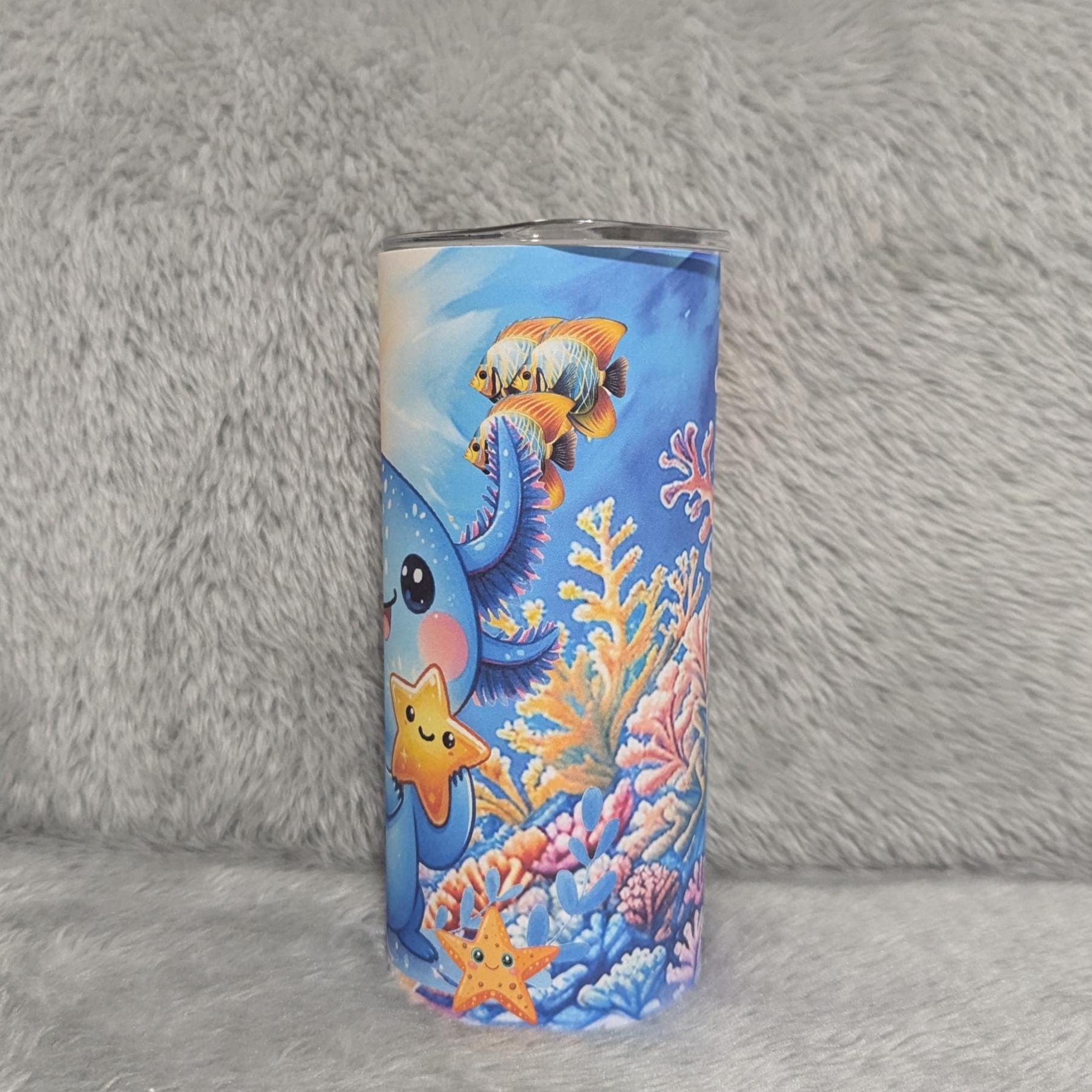 Kids Axolotl Tumbler 15oz With Reusable Straw, Can Be Personalized