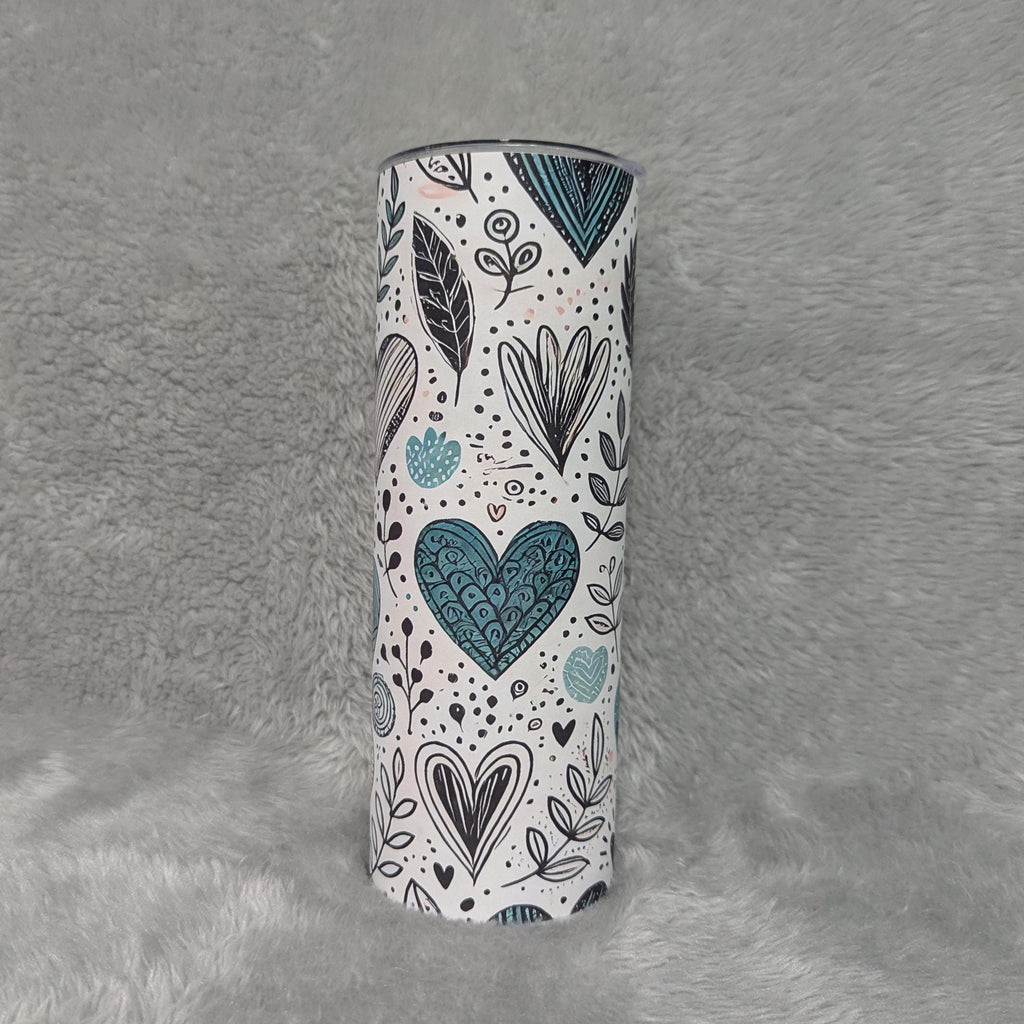 Hand Drawn Hearts Design Tumbler 20oz With Reusable Straw