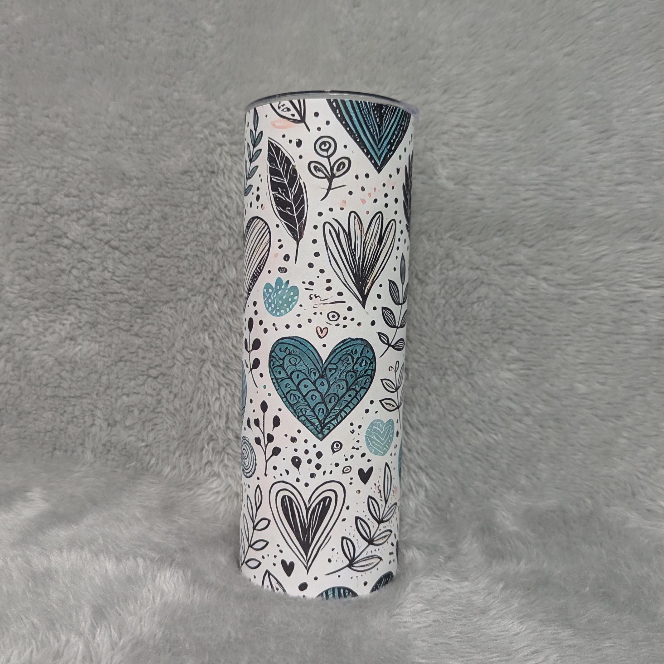 Hand Drawn Hearts Design Tumbler 20oz With Reusable Straw
