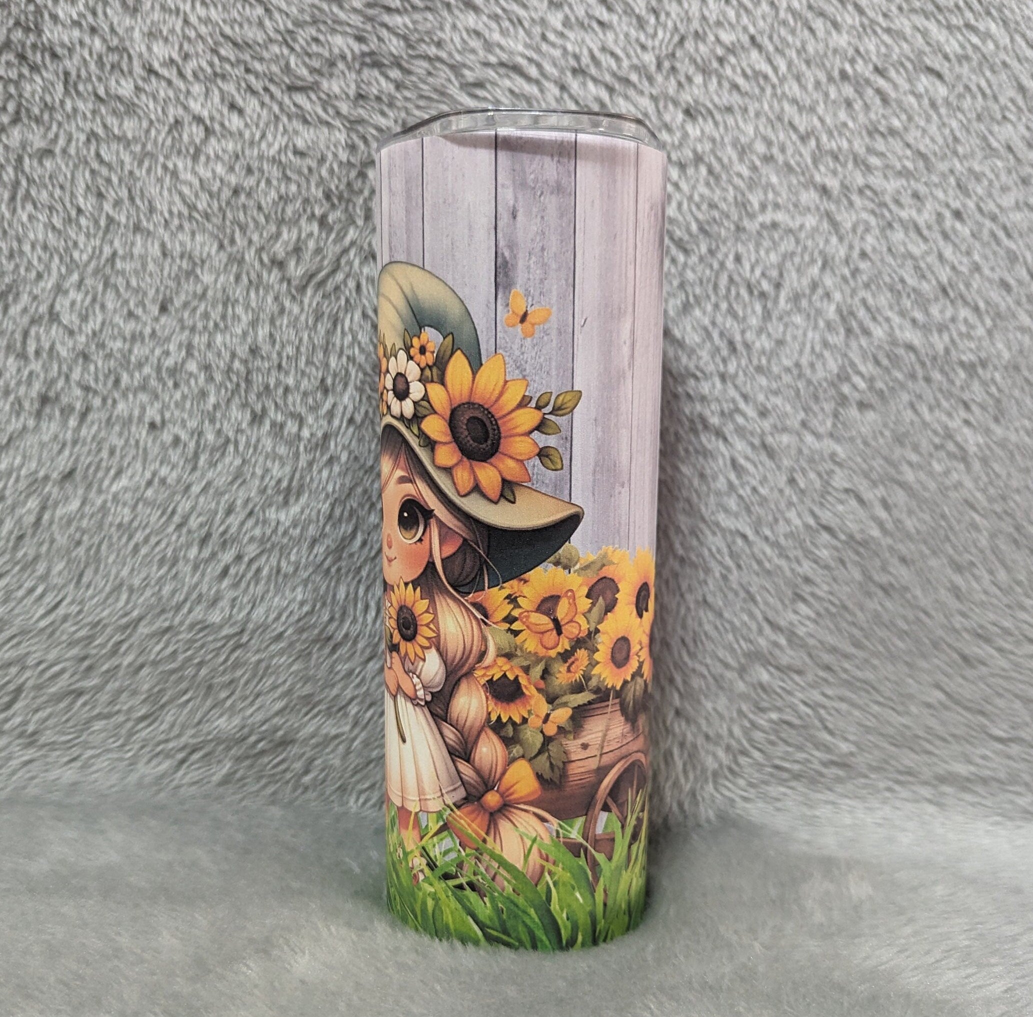 Sunflower Girl Tumbler 20oz With Reusable Straw, Can Be Personalized