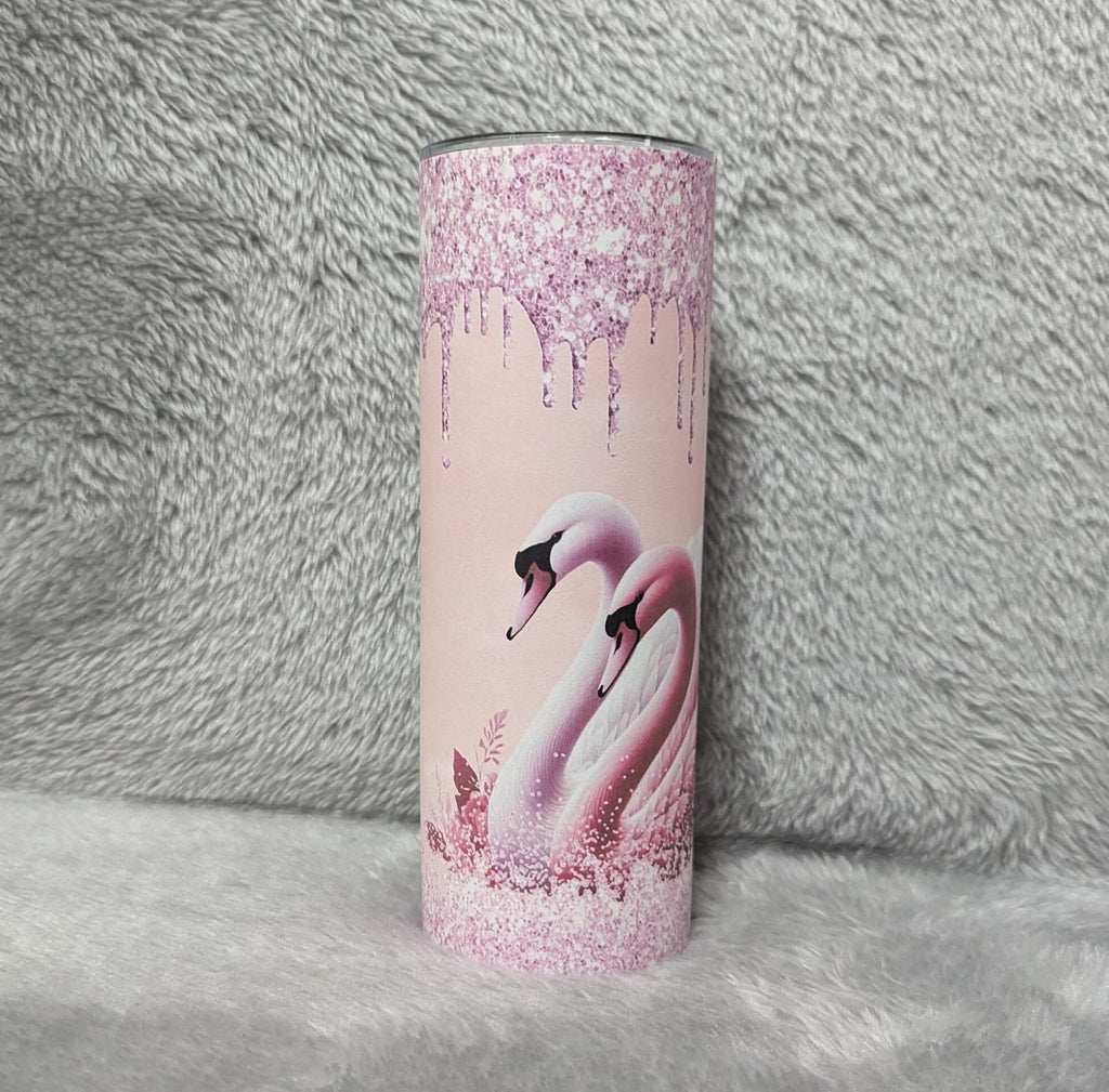 Swan Tumbler With Beautiful Swans and A Glitter Design  20oz With Reusable Straw, Can Be Personalized