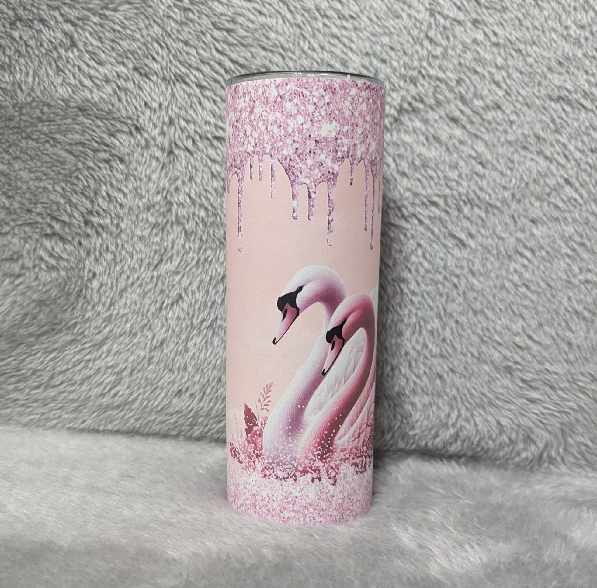 Swan Tumbler With Beautiful Swans and A Glitter Design  20oz With Reusable Straw, Can Be Personalized