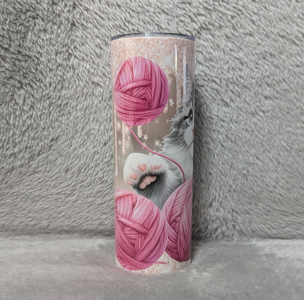 Playful Kitten Tumbler with A Glitter Design 20oz With Reusable Straw, Can Be Personalized