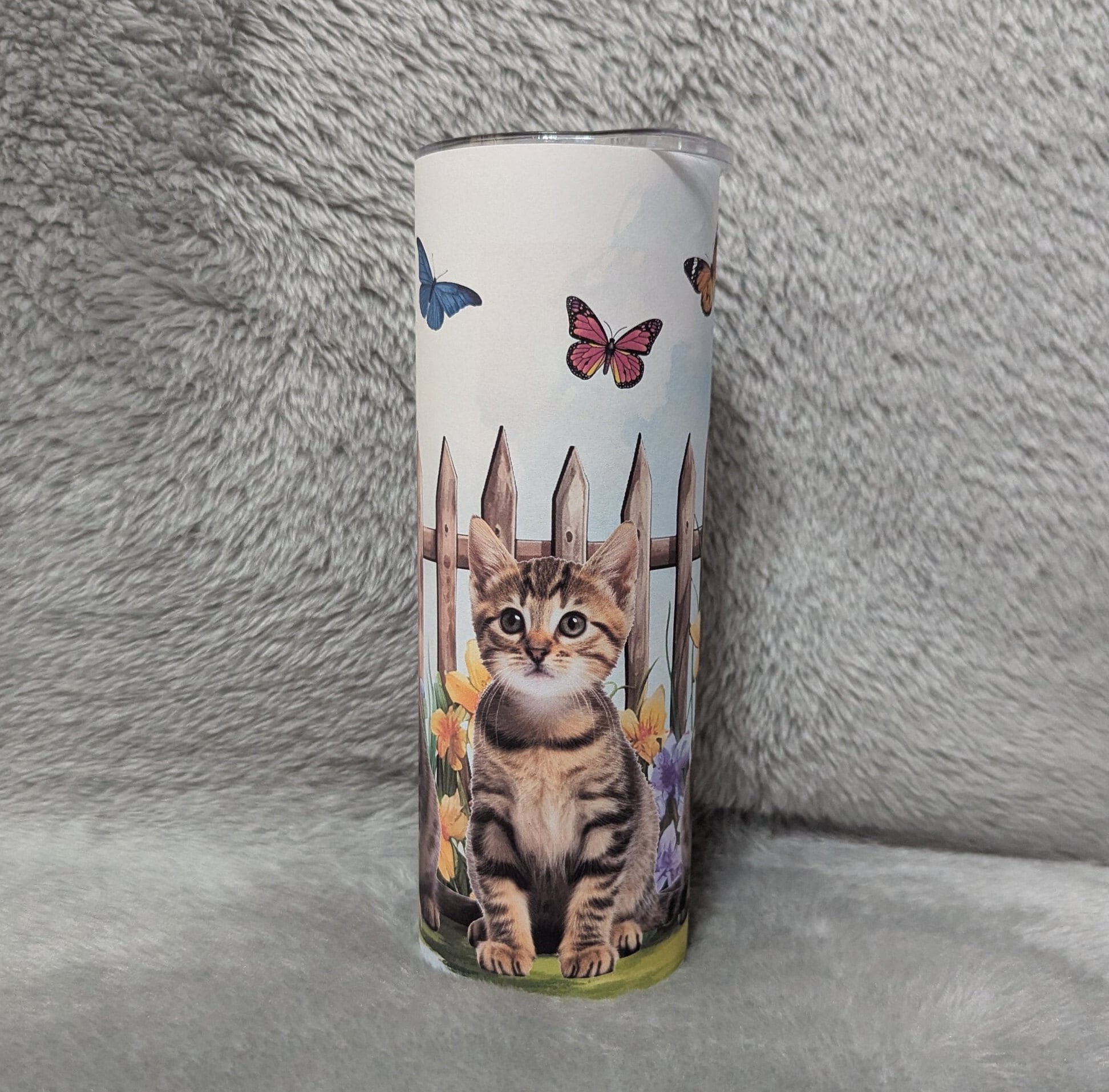 Kitten Tumbler 20oz With Reusable Straw, Can Be Personalized