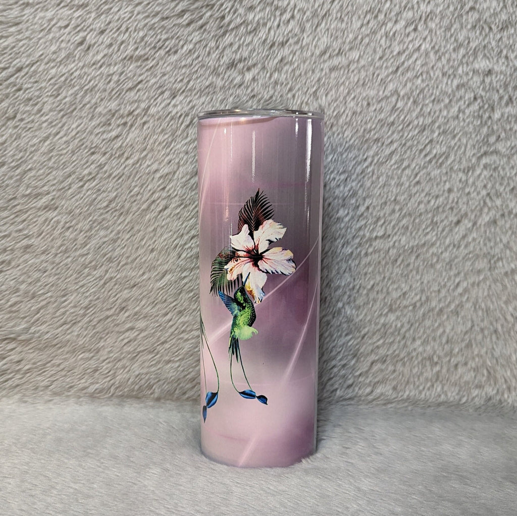 Floral Hummingbird Tumbler 20oz With Reusable Straw, Can Be Personalized