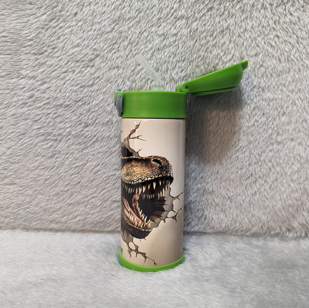 Kids Dinosaur Water Bottle 12oz With Reusable Straw Can Be Personalized