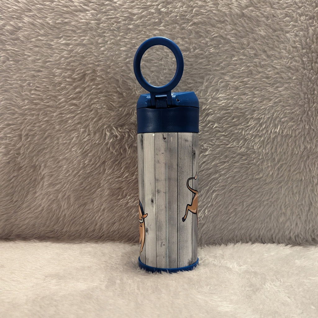 Kids Bull Riding Water Bottle 12oz With Reusable Straw Can Be Personalized