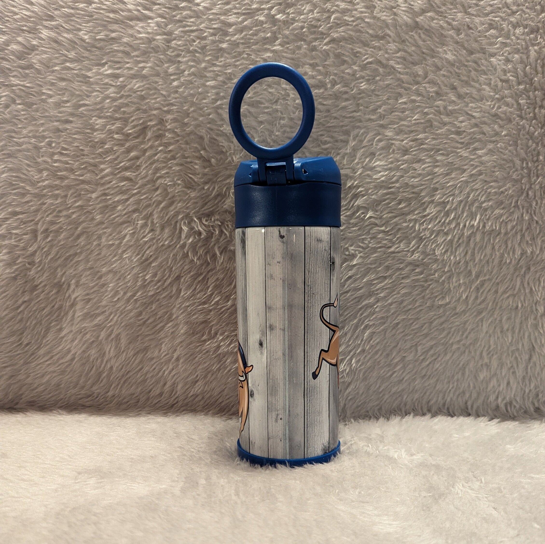 Kids Bull Riding Water Bottle 12oz With Reusable Straw Can Be Personalized