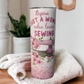 Just A Woman Who Loves Sewing Tumbler 20oz With Reusable Straw, Can Be Personalized