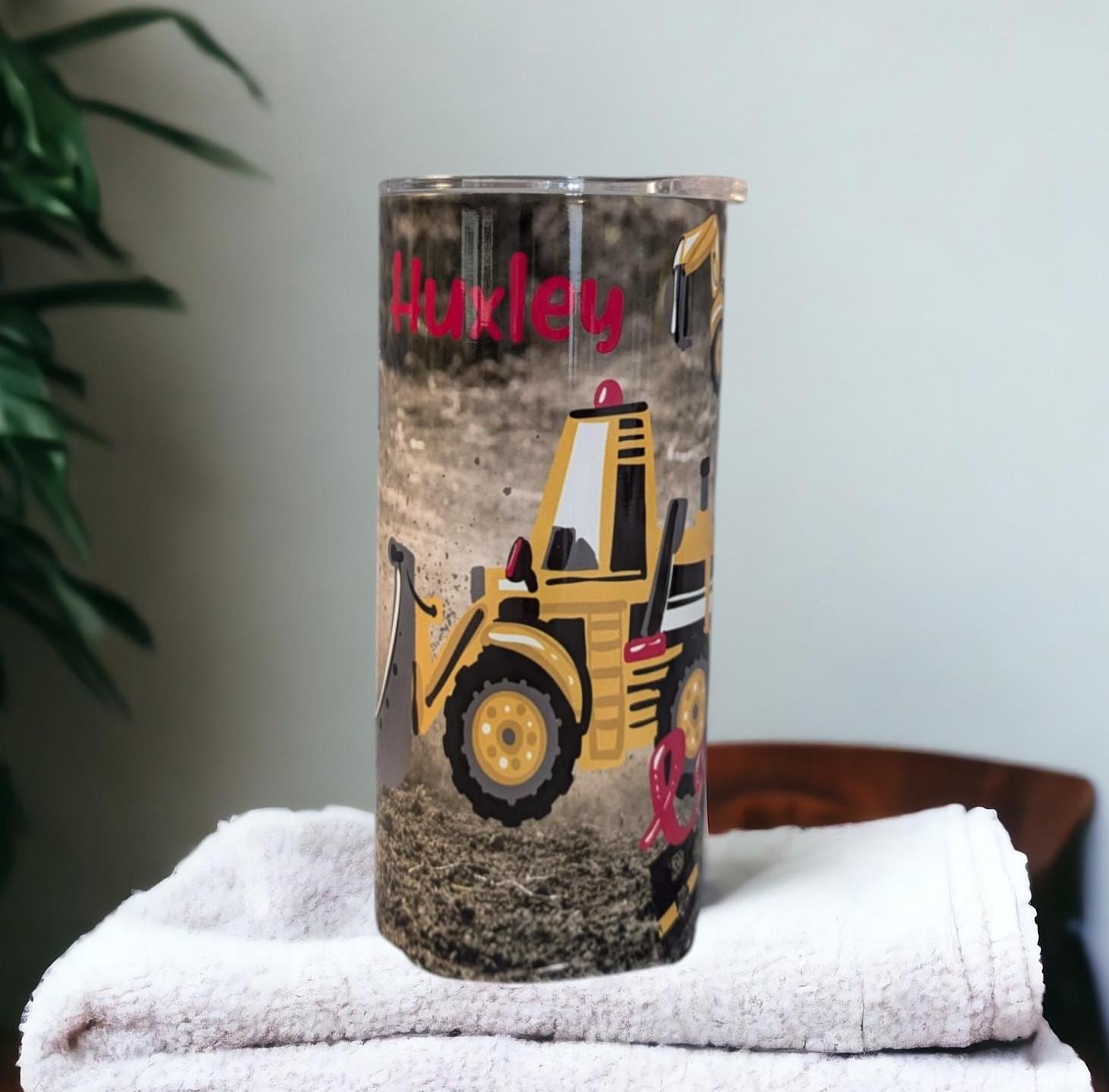 Boys Construction Tumbler 15oz With Reusable Straw, Can Be Personalized