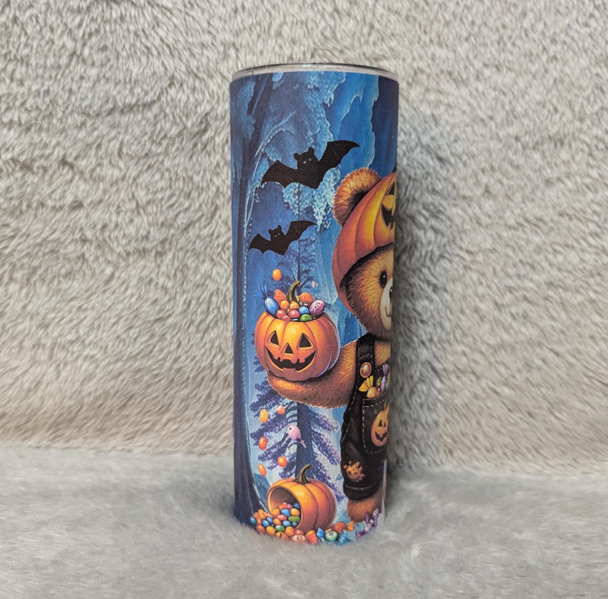 Halloween Bear Tumbler 20oz With Reusable Straw, Can Be Personalized