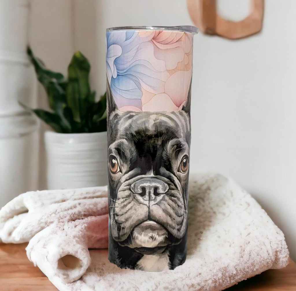French Bulldog Tumbler 20oz With Reusable Straw, Can Be Personalized