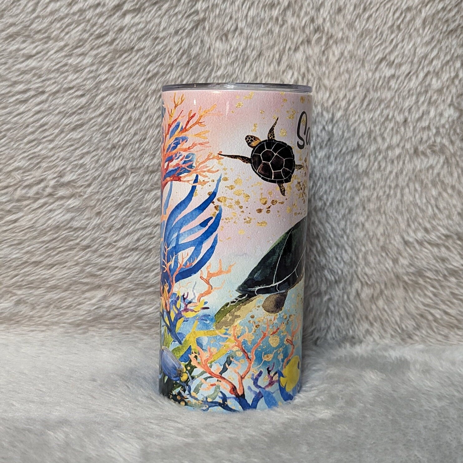 Kids Turtle Tumbler 15oz With Reusable Straw, Can Be Personalized