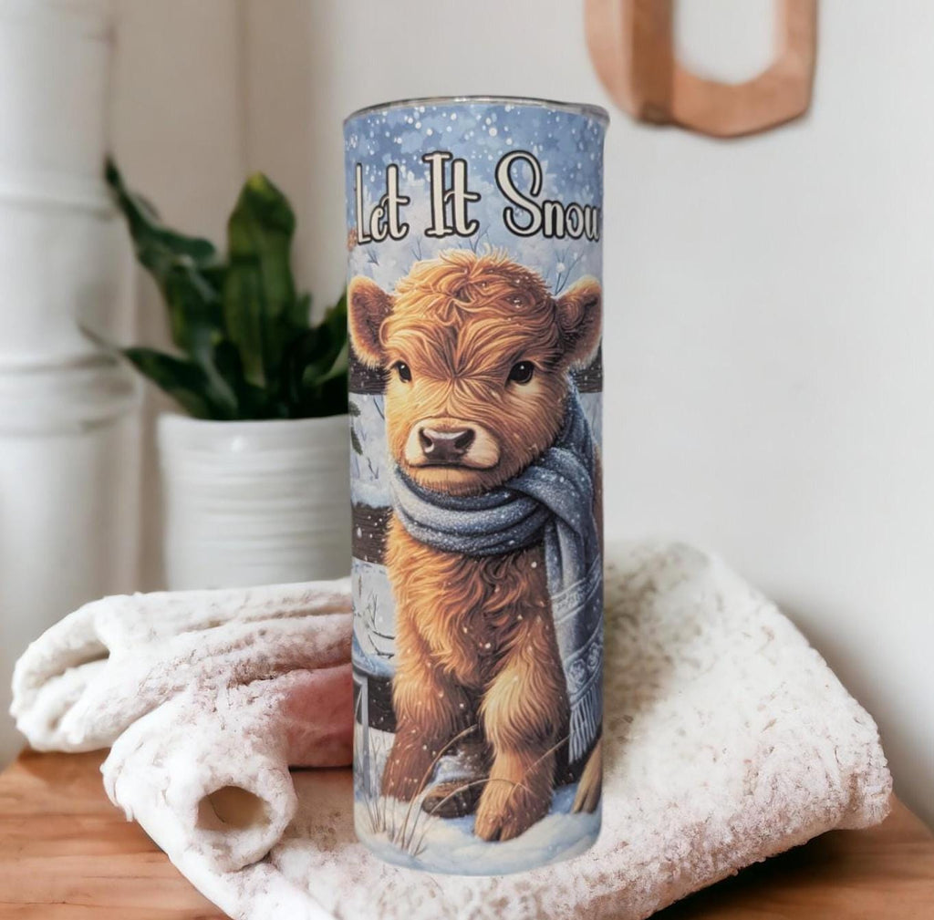 Let it Snow Highland Cow Tumbler 20oz With Reusable Straw, Can Be Personalized