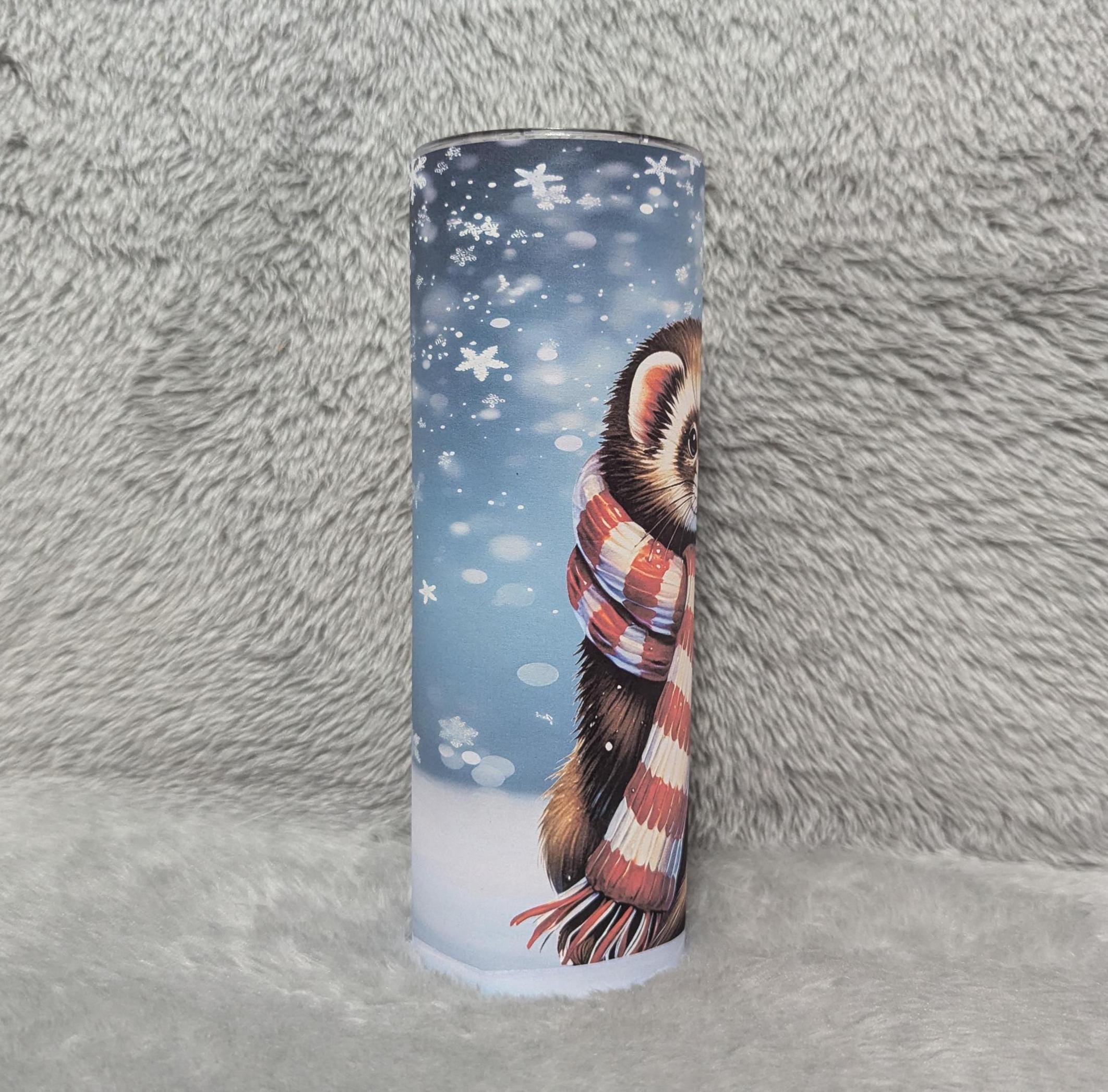 Cute Winter Ferret Tumbler 20oz With Reusable Straw, Can Be Personalized